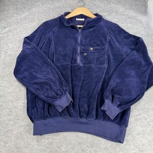 Vintage Christian Dior Velour 1/4 Zip Pullover Navy Men L Logo Pocket Sweatshirt